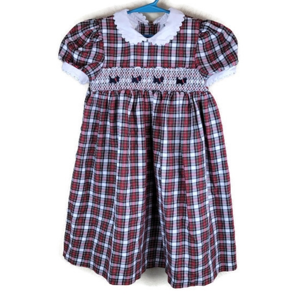 Little Bitty Other - Vtg Little Bitty Girls Plaid Scottie Dog Dress 5